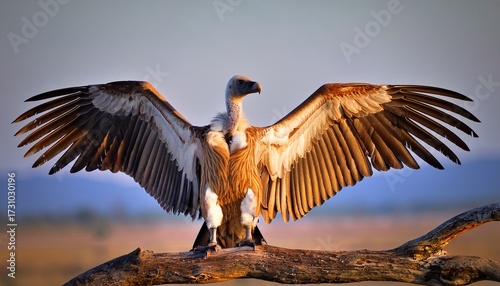 white backed vulture gyps africanus spreading wings standing on a branch