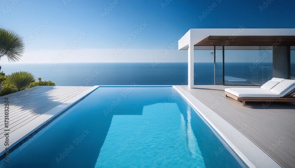 Fototapeta premium modern minimalist pool design with serene blue water and smooth white edges