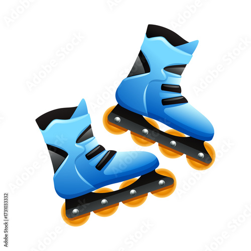 Pair of blue inline roller skates isolated on white background - perfect for active lifestyle and sports