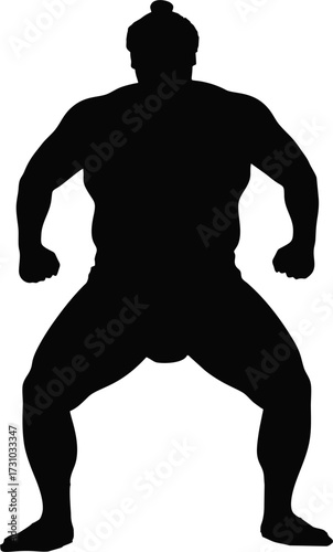 Silhouette of a Sumo athlete ready to compete