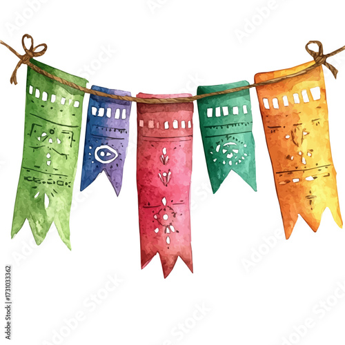 watercolor vector of Mexican Papel Picado, isolated on a white background.
