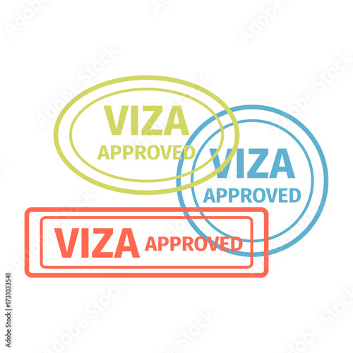 Approved Visa Stamp Designs Set Collection, Official Document Seal for Travel and Immigration