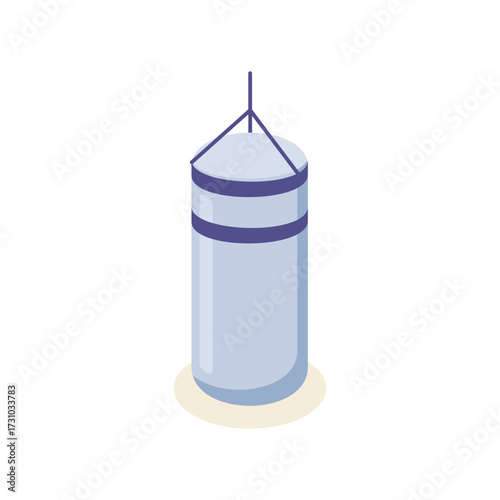 Illustration of a hanging punching bag, a classic piece of boxing equipment for training and fitness, with its cylindrical shape and securing straps