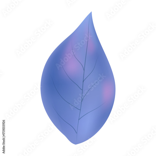 Abstract Blue Leaf Illustration with Subtle Pink Highlights, Digital Art of Nature's Beauty