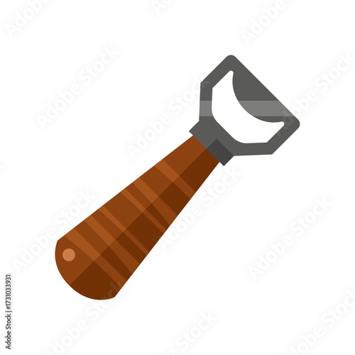 Classic wooden handled bottle opener isolated on a clean white background, simple and effective tool