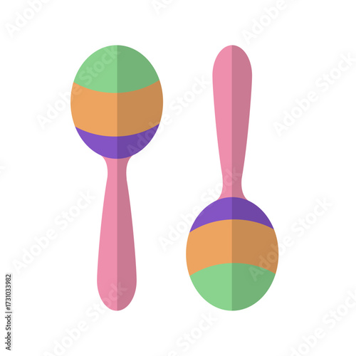 Two colorful maracas, musical instruments, graphic design elements on a white background for festive occasions