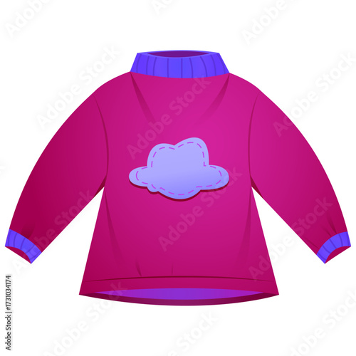 Vibrant magenta long-sleeved toddler sweater with a playful blue cloud applique on the chest