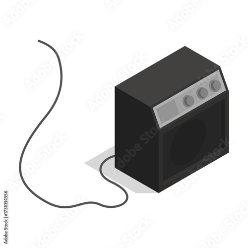 Modern Black Amplifier with Cable in Isometric View, Ideal for Music and Audio Equipment Concepts