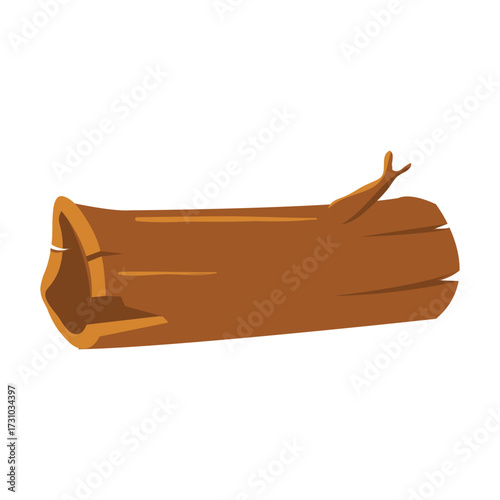 Wooden log isolated on white background, graphic illustration of a tree trunk segment