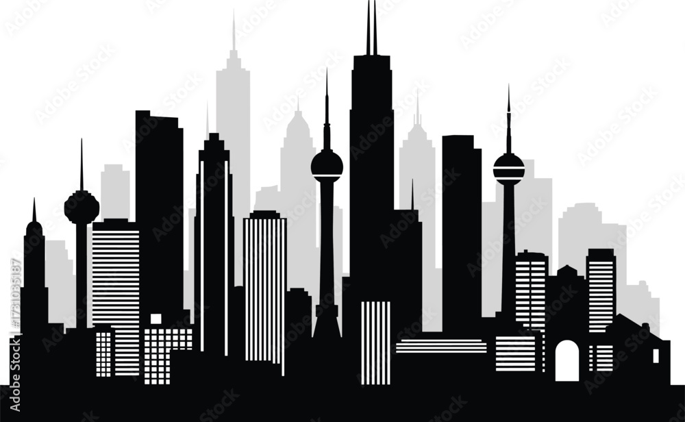 Fototapeta premium American City Skyline Silhouette Vector Illustration of Urban Landscape