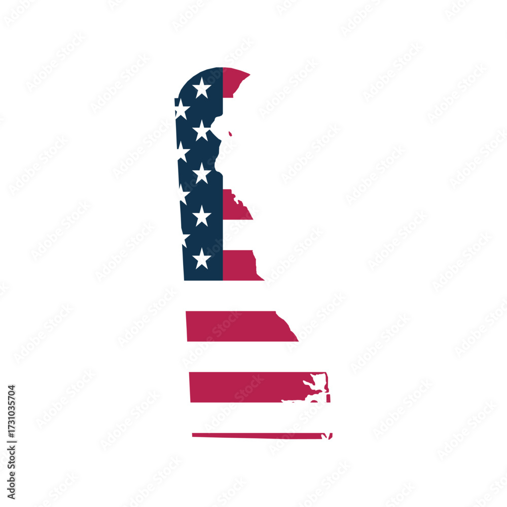 Obraz premium Delaware US Map Vector with American Flag Colors, Editable Blank Outline Template
