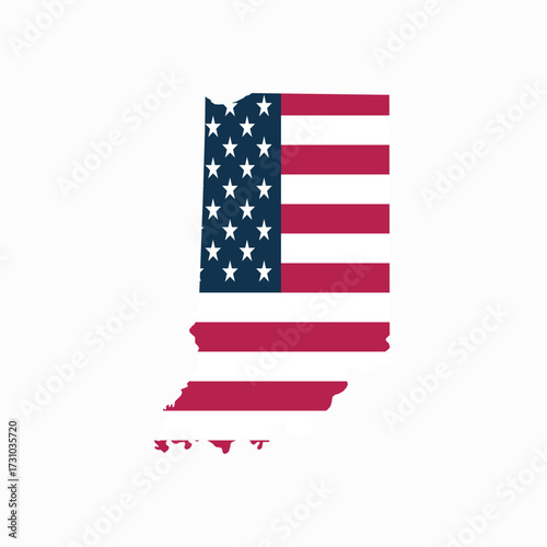 Indiana State Blank Map Vector with American Flag – Editable Template