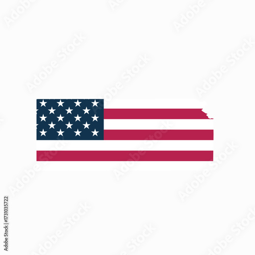 Kansas State Blank Map Vector with American Flag – Editable Template