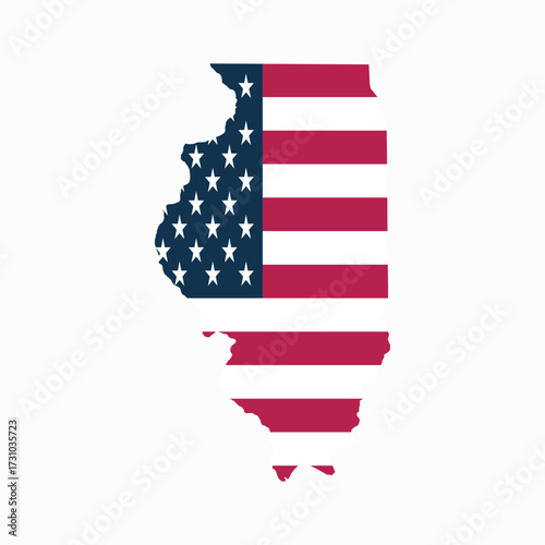 Illinois State Blank Map Vector with American Flag – Editable Template