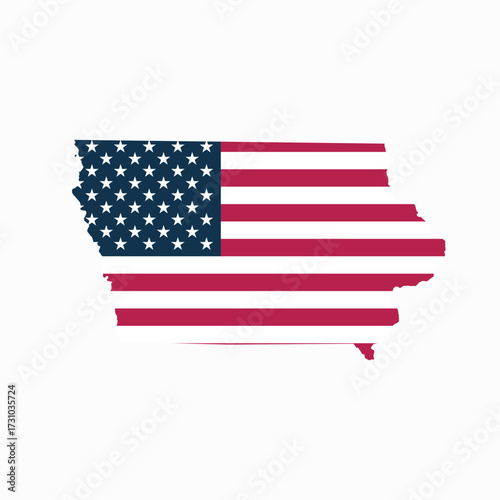 Iowa State Blank Map Vector with American Flag – Editable Template