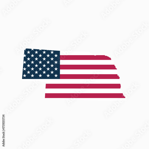 Nebraska State Blank Map Vector with American Flag – Editable Template