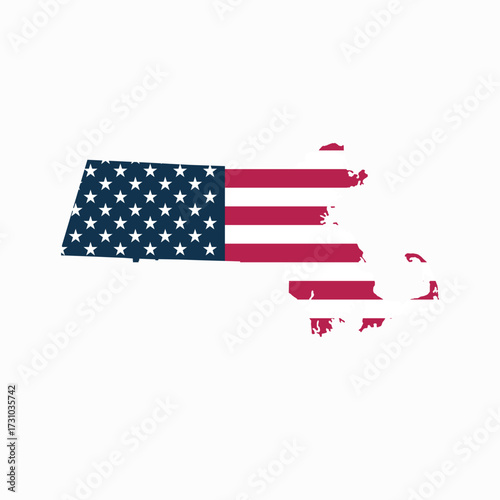 Massachusetts State Blank Map Vector with American Flag – Editable Template