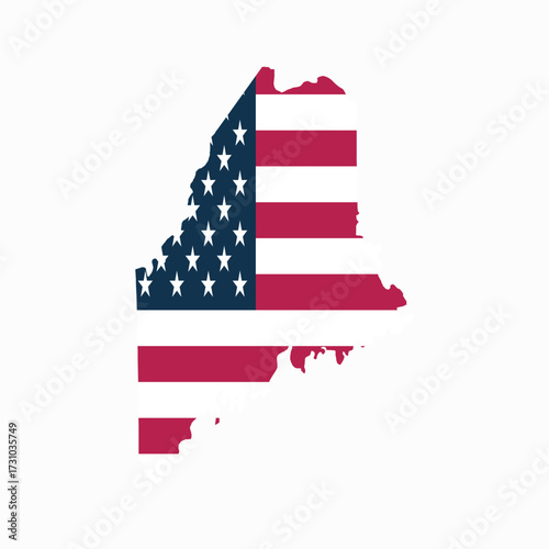 Maine State Blank Map Vector with American Flag – Editable Template