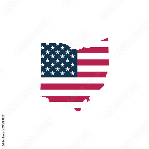 Ohio Map Vector with American Flag | Editable US State Outline | Patriotic USA Design EPS