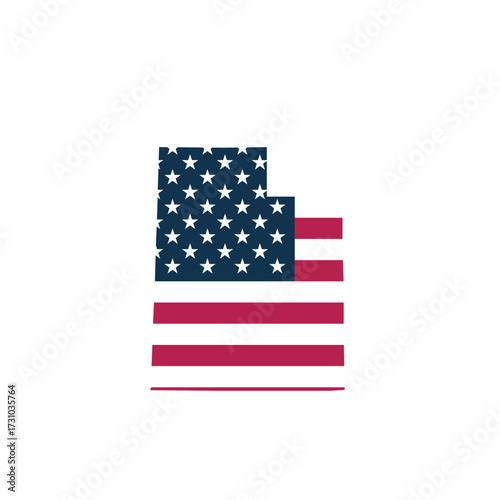 Utah Blank Map Vector with American Flag and Symbols – Editable Template