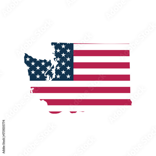 Washington State Map Vector with American Flag and Iconic Symbols – Editable Outline & Solid Color Design