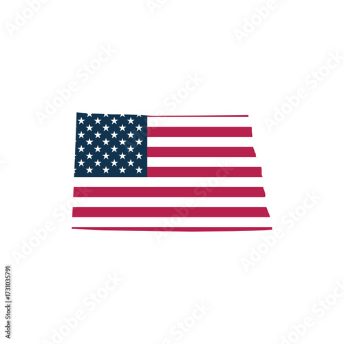 North Dakota Map Vector with American Flag | Editable US State Outline | Patriotic USA Design EPS