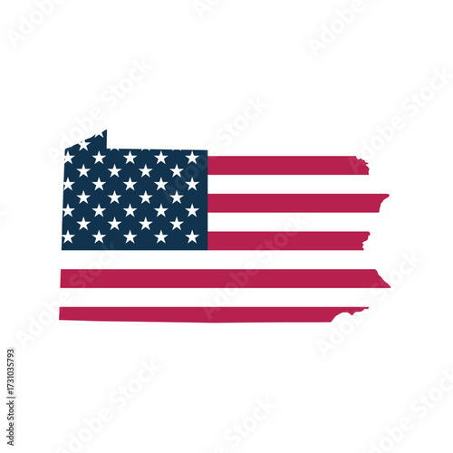 Pennsylvania State Blank Map Vector with American Flag – Editable Template