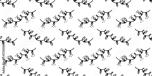 Seamless pattern with hand drawn Christmas lights doodle. Winter holiday outline vector background. 
