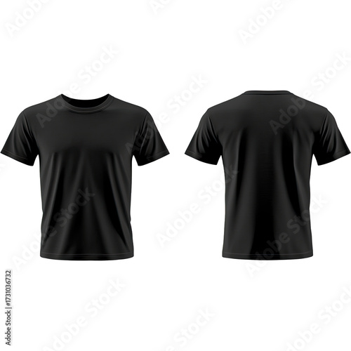 Black T-shirt Mockup, Front and Back View, Blank Template, Design Presentation. Isolated on White Background and Transparent PNG.