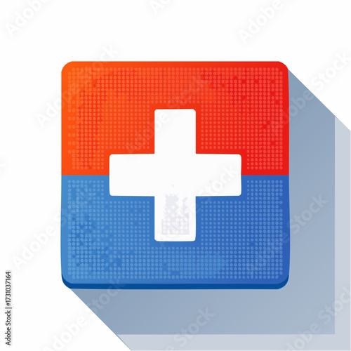 Medical Symbol of First Aid Kit in Red and Blue with White Cross on White Background