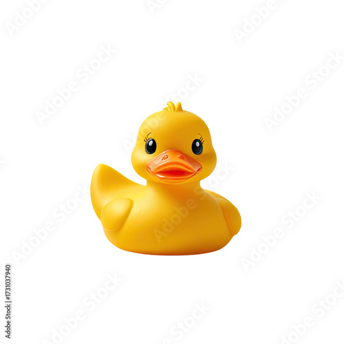 Adorable, isolated, classic yellow rubber duck. Bright and happy, floating