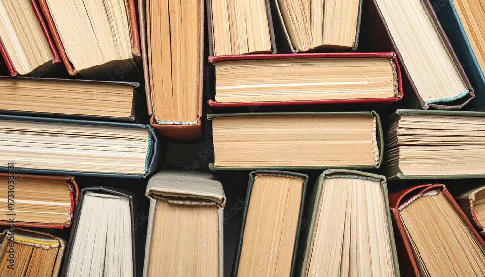 Obraz premium Stack of old books vintage hardcover books collection of books book pages reading material literature collection aged books book spines paper texture book edges