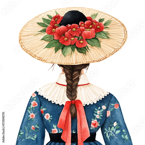 Korean Summer Fun, watercolor illustration vector, isolated on a white background.