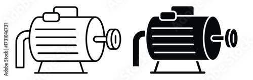 Black and White Outline Illustration of Electric Motor Design