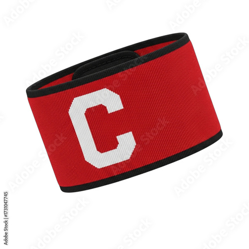 Red sports captain armband with a white letter C. PNG Transparent