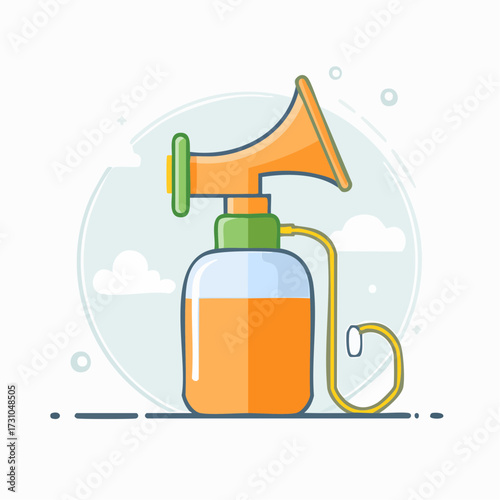 Cartoon Illustration of Breast Pump Orange and Green Isolated on White Background