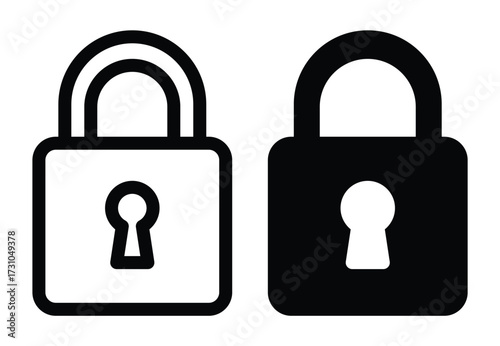Black and White Padlock Icons for Security and Protection Concept