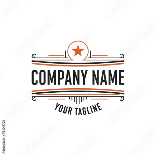 Industrial Company Logo with Star Emblem, Bold Typography, and Decorative Banner Design, Flat Vector Elements, Vector Illustration, Simple Vector, Stylized Vector Drawing, Vector Template, Clean