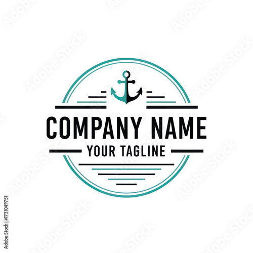 Modern Nautical Anchor Company Logo Design with Teal and Black Accents, Featuring 'Company Your Tagline' on a White Background, Ideal for Marine or Maritime Branding., Flat Vector Elements, Vector