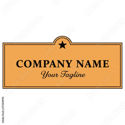 and Black Rectangular Company Logo Template with Star Emblem and Customizable Text, Graphic Design Element on White Background, Flat Vector Elements, Vector Illustration, Simple Vector, Stylized