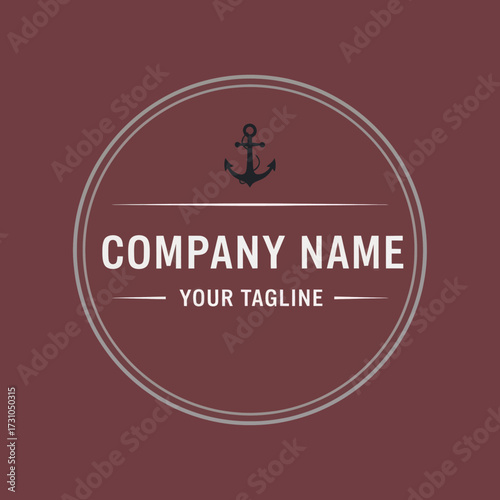 Modern Corporate Branding Template with Nautical Anchor Logo and Maroon Background, Flat Vector Elements, Vector Illustration, Simple Vector, Stylized Vector Drawing, Vector Template, Clean Vector
