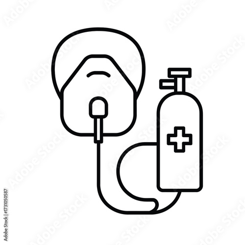 Medical oxygen mask and cylinder icon for healthcare and emergency services