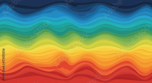 Wavy bands of rainbow colors blend across the image.