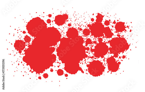 Blood drops party decor. Halloween blood splatter elements, spooky halloween grunge dripping blood splashes flat vector illustration. Blood splash silhouettes