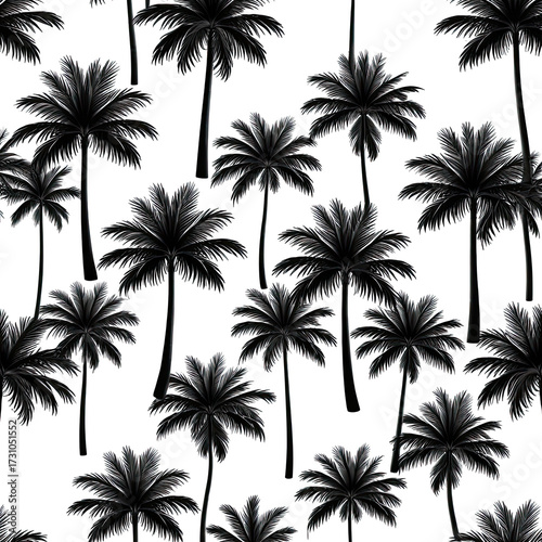 Repeating black palm trees against a dark background, creating a pattern