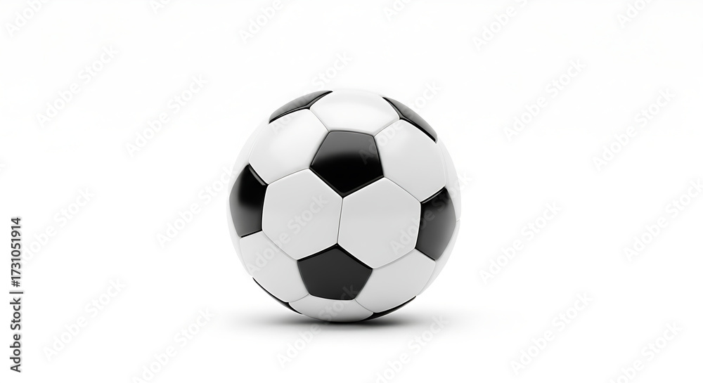 Fototapeta premium Soccer Ball: A pristine soccer ball, showcasing its iconic black and white pentagon design, isolated and centrally positioned to emphasize its classic geometry and sporting spirit.