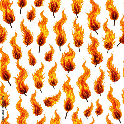 Fiery, orange flames against a black background, a repeating pattern