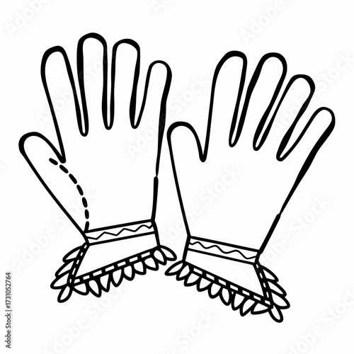 Simple line drawing of decorative gloves with lace edges  