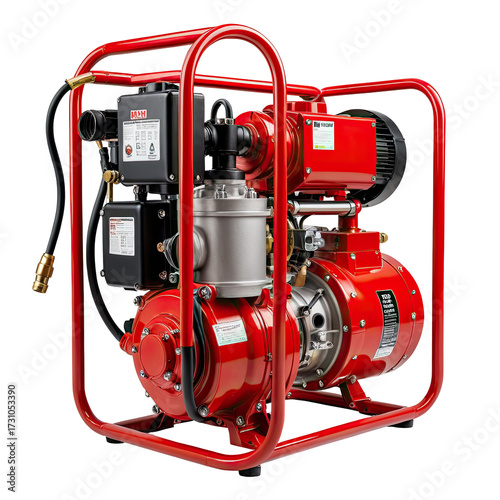 Portable red air compressor with black control panels inside a sturdy frame