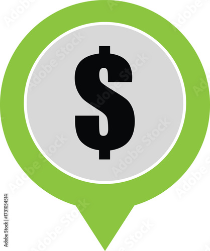Vector art of a captivating green and white icon featuring a bold black dollar sign, symbolizing finance, currency, and economic prosperity